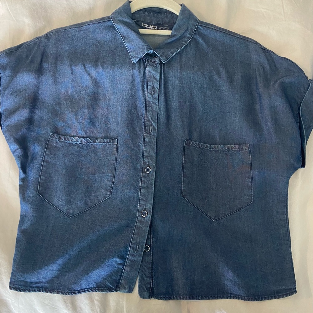 Zara denim crop top shirt, size S